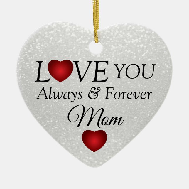 White Glitter and Red Hearts Ceramic Ornament (Front)