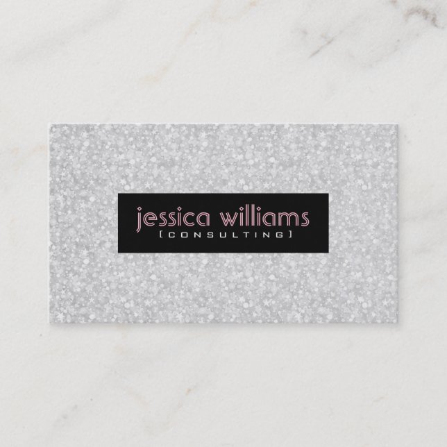 White Glitter And Sparkles Black Accents Business Card (Front)