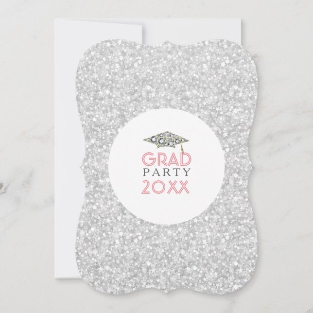 White Glitter And Sparkles Graduation Invite (Front)