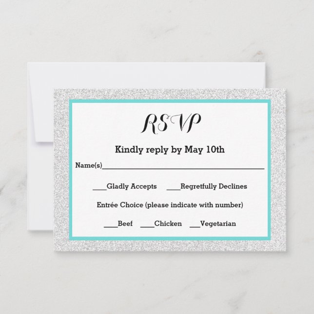 White Glitter and Teal Frame- RSVP Response Card (Front)