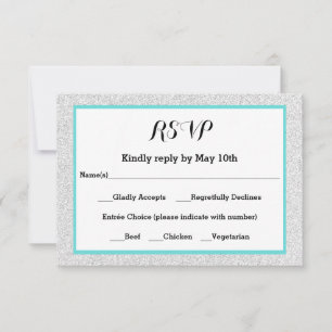 White Glitter and Teal Frame- RSVP Response Card