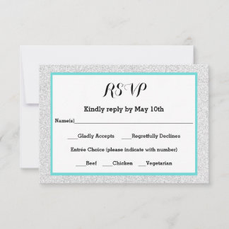 White Glitter and Teal Frame- RSVP Response Card