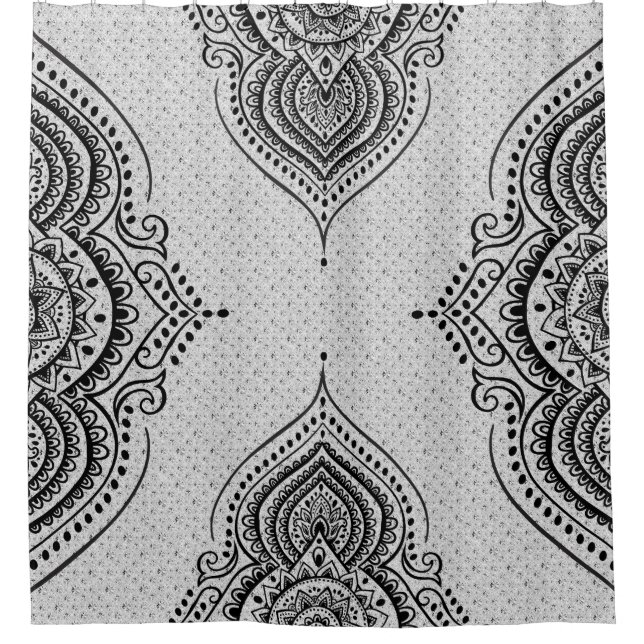 White Glitter & Black Lace Floral Ornament Shower Curtain (Front)