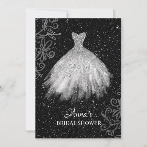  White Glitter Bridal Gown Bridal Dress Shower Invitation
