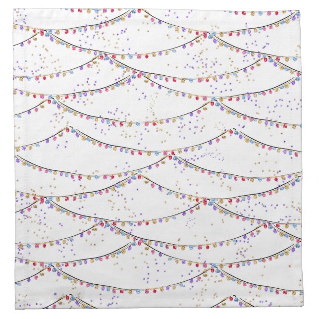 White Glitter Christmas Lights Cloth Napkin (Front)