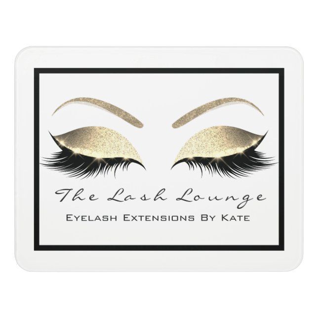 White Glitter Gold Beauty Salon Lashes Makeup Door Sign (Contemporary Front)