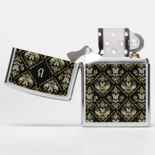 White Glitter, Gold Floral Damask Pattern Zippo Lighter