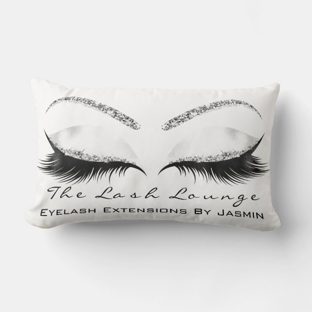 White Glitter Gray Makeup Eyes Lashes Beauty Lumbar Pillow (Front)