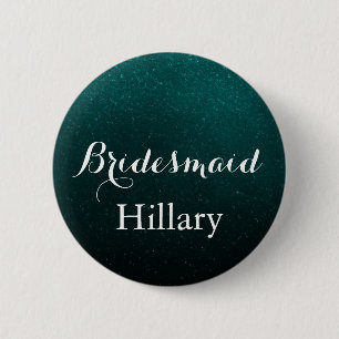 white & Glitter Green Wedding Team Bride Pinback Button