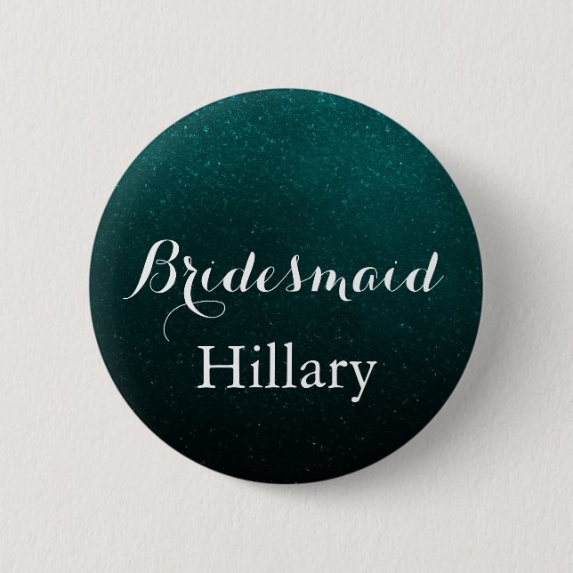 white & Glitter Green Wedding Team Bride Pinback Button (Front)