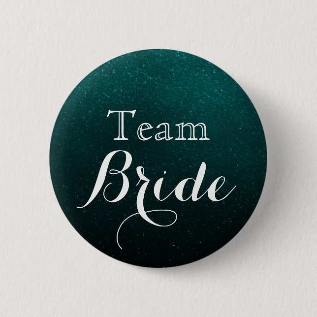 white & Glitter Green Wedding Team Bride Pinback Button (Front)