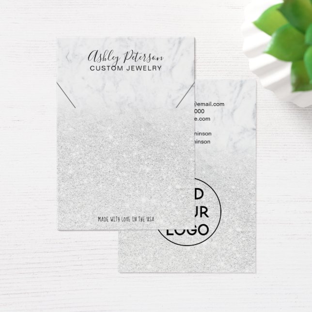 White glitter marble logo jewelry necklace display (Desk)