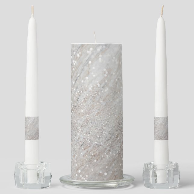 White Glitter Marble Unity Candle Set (Front)