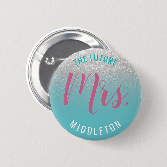 White Glitter on Teal Blue with Pink Button (Front & Back)