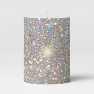 White Glitter Party Pillar Candle