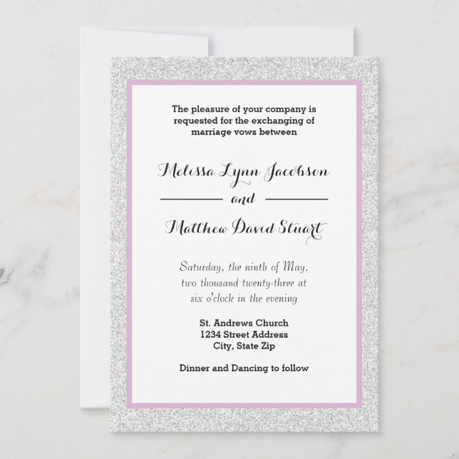 White Glitter & Purple Framed - Wedding Invitation (Front)