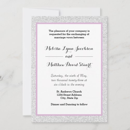 White Glitter  Purple Framed _ Wedding Invitation