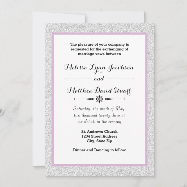 White Glitter & Purple Framed - Wedding Invitation (Front)