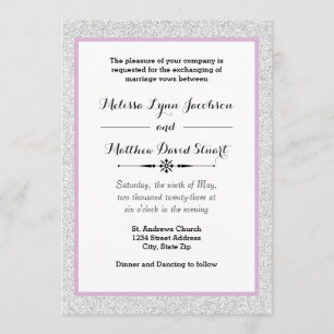 White Glitter & Purple Framed - Wedding Invitation