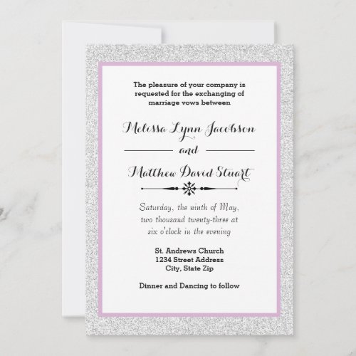 White Glitter  Purple Framed _ Wedding Invitation