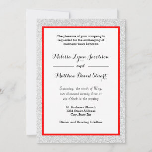 White Glitter & Red Framed - Wedding Invitation