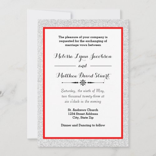 White Glitter  Red Framed _ Wedding Invitation
