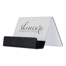 White Glitter Skincare Desk Business Card Holder