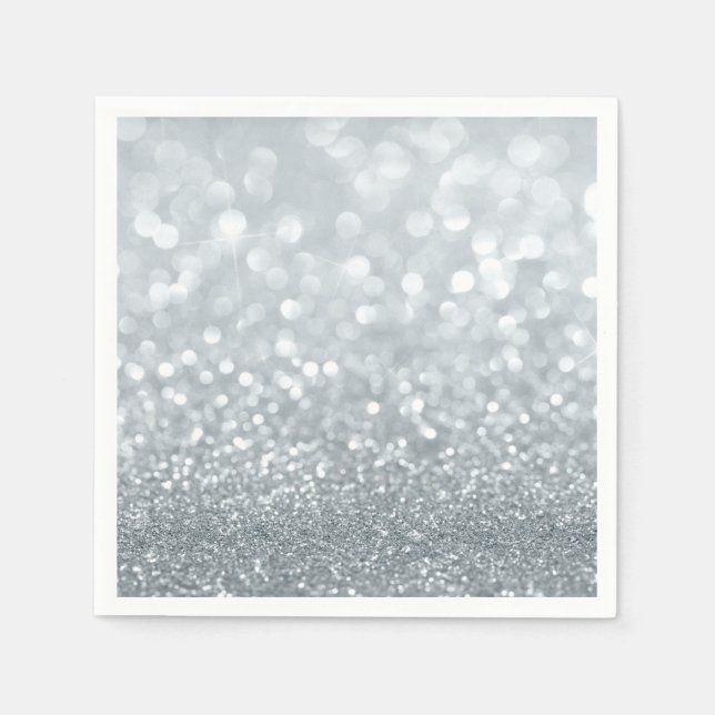 White Glitter Sparkly Sparkle Sweet 16 Party Napkins (Front)