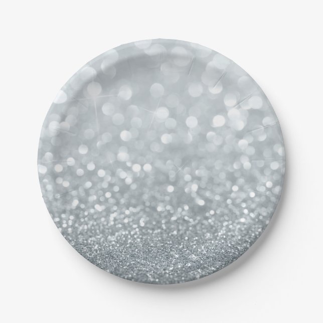 White Glitter Sparkly Sparkle Sweet 16 Party Paper Plates (Front)