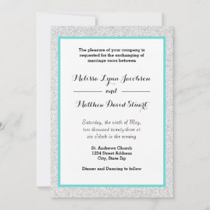 White Glitter & Teal Framed - Wedding Invitation