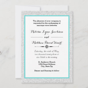 White Glitter & Teal Framed - Wedding Invitation