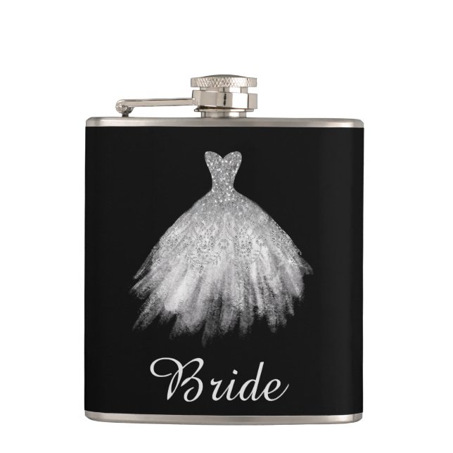 *~* White Glitter Wedding Sweetheart Gown Flask (Front)