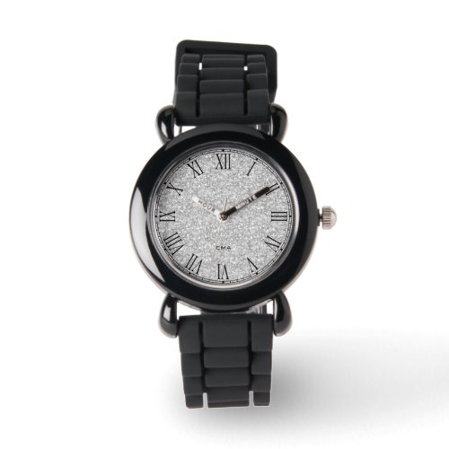White Glitter With Black Roman Numeral Face Watch