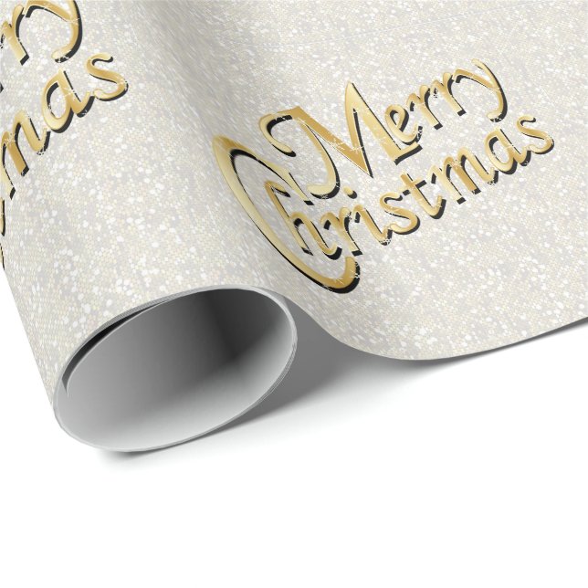 White Glittery Confetti Merry Christmas Wrapping Paper (Roll Corner)