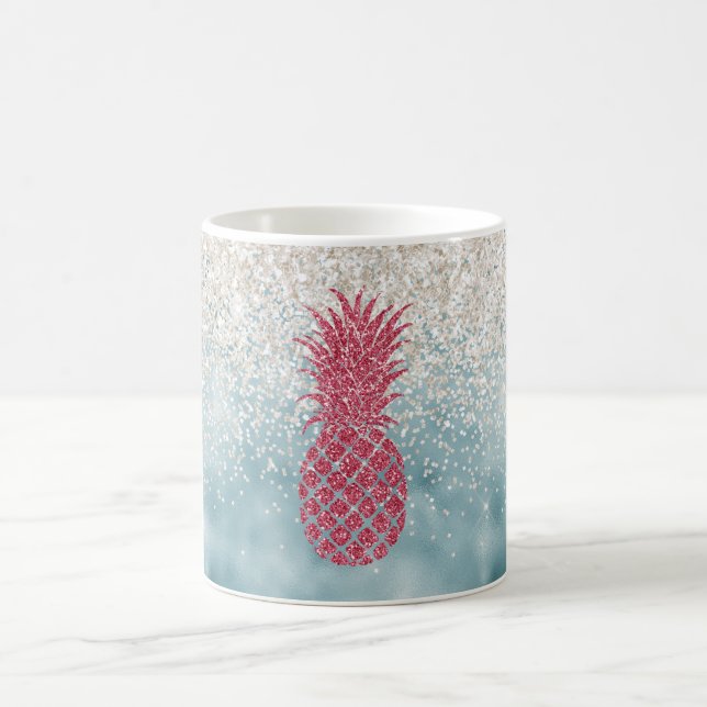 White Glittery Sparkle Pink Pineapple Coffee Mug (Center)