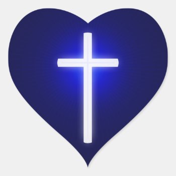 White Glow Religious Cross | Christian Navy Blue Heart Sticker by Christian_Designs at Zazzle