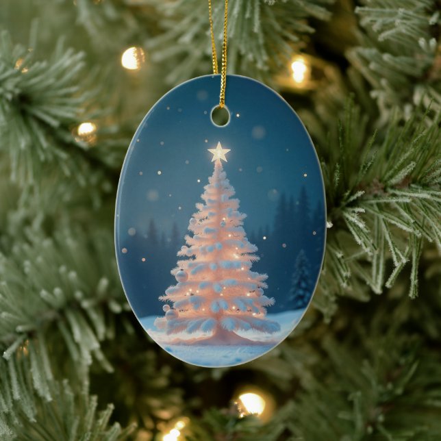 White Glowing Christmas Tree Ceramic Ornament (Tree)