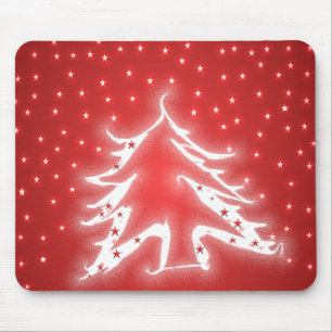 White Glowing Christmas Tree Stars on Red Mousepad