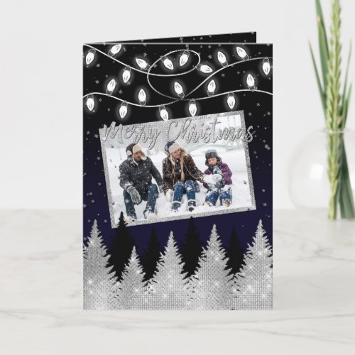 White Glowing Lights Glitter Trees Christmas Party Card