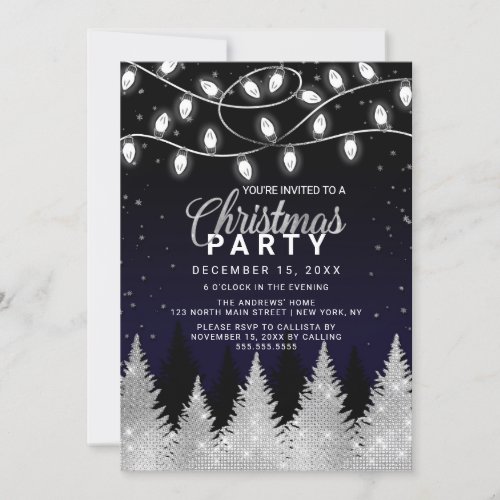 White Glowing Lights Glitter Trees Christmas Party Invitation