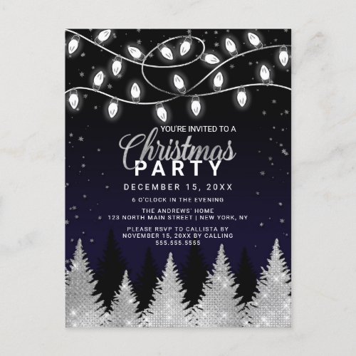 White Glowing Lights Glitter Trees Christmas Party Invitation Postcard