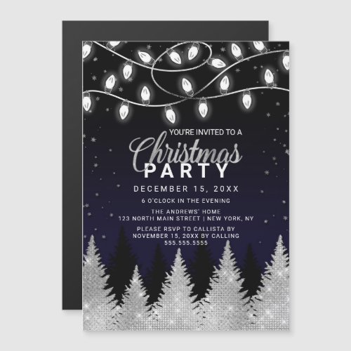 White Glowing Lights Glitter Trees Christmas Party Magnetic Invitation