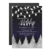 White Glowing Lights Glitter Trees Holiday Party Magnetic Invitation