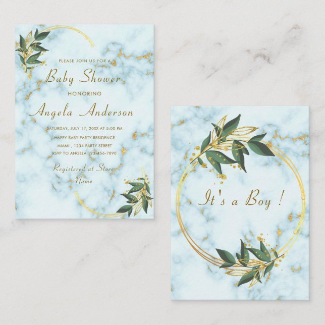 White God Marble Baby Shower Invitation Template (Front/Back)