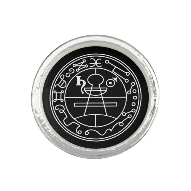 White Goetia Seal of Solomon on Black Ring (Front)