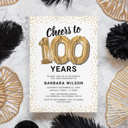 White Gold 100th Birthday Party Invitation
