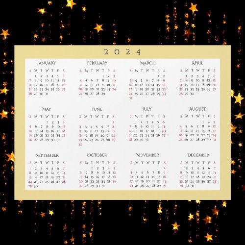 White Gold 2024 Yearly Full Year Calendar Magnet