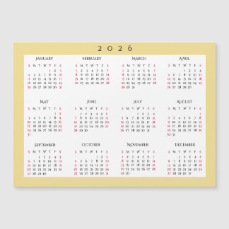 White Gold 2026 Yearly Full Year Calendar Magnet