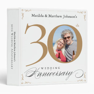 White Gold 30th Wedding Anniversary Custom Photo 3 Ring Binder