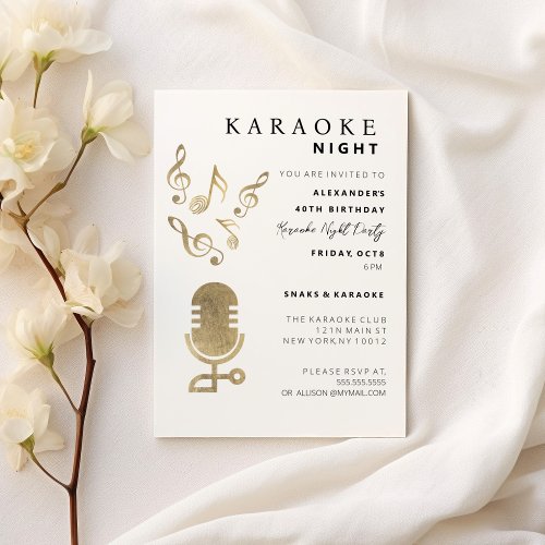 White gold 40th birthday karaoke party Invitation